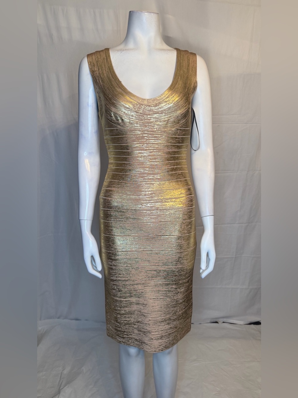 Herve Leger Gold Metallic Bandage Sheath Dress